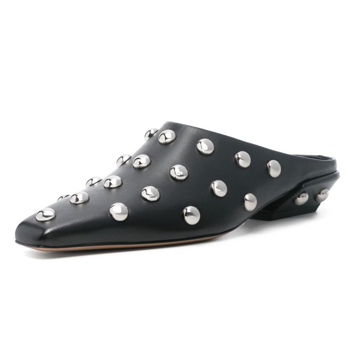 Women's Studded Square Toe Slip On Black Block Heel Mules Shoes