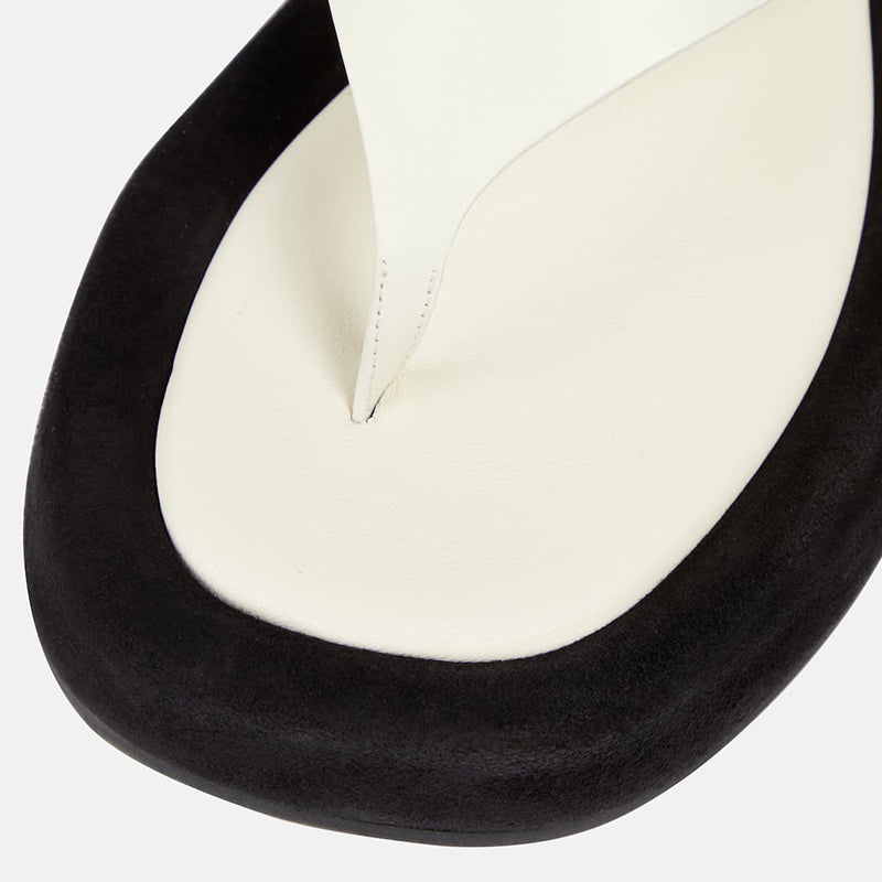 Women's Classic Ivory and Black Open Square Toe Flats Flip Flops