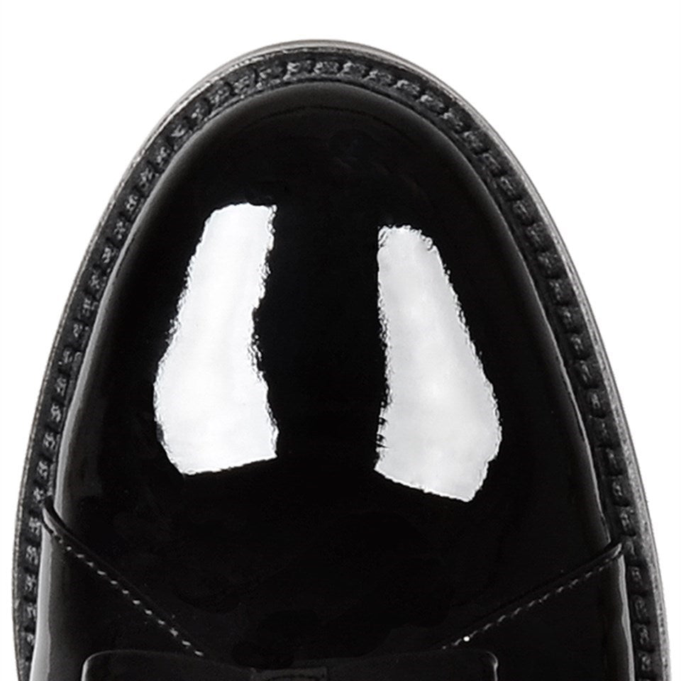 Black Patent Leather Bow Flat Ankle Boots