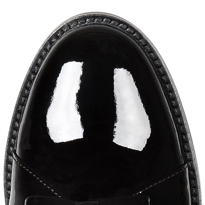 Black Patent Leather Bow Flat Ankle Boots