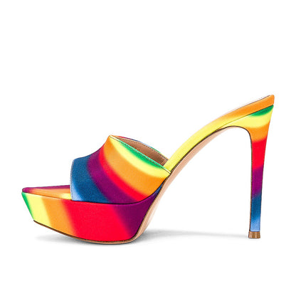 Women's Multicolor Pointed Toe Platform Mules with Stiletto Heel