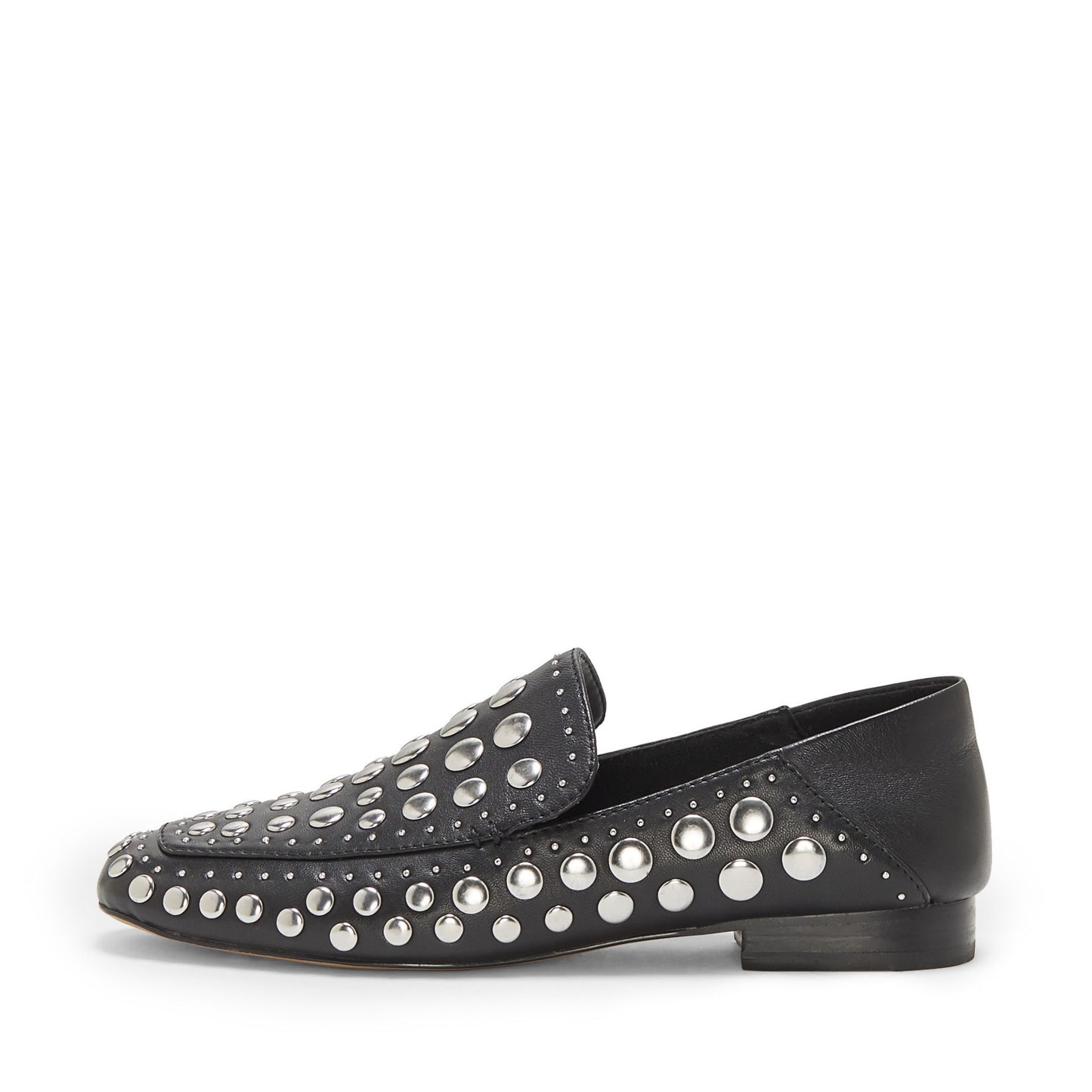 Black Square Toe Fashion Flat Women's Loafers with Silver Studs