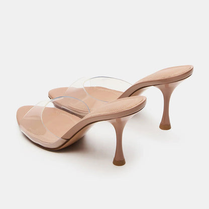 Women's Simple Nude Peep Toe Slip-On Clear PVC High Heel Mules