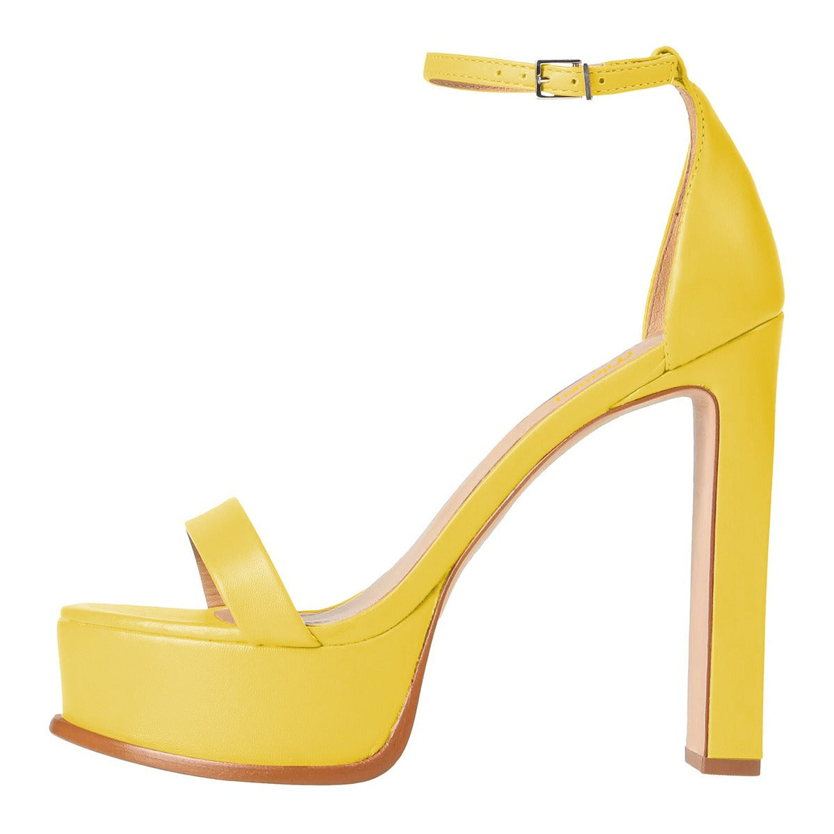 Yellow Open Round Toe Ankle Strap Chunky Heel Platform Sandals