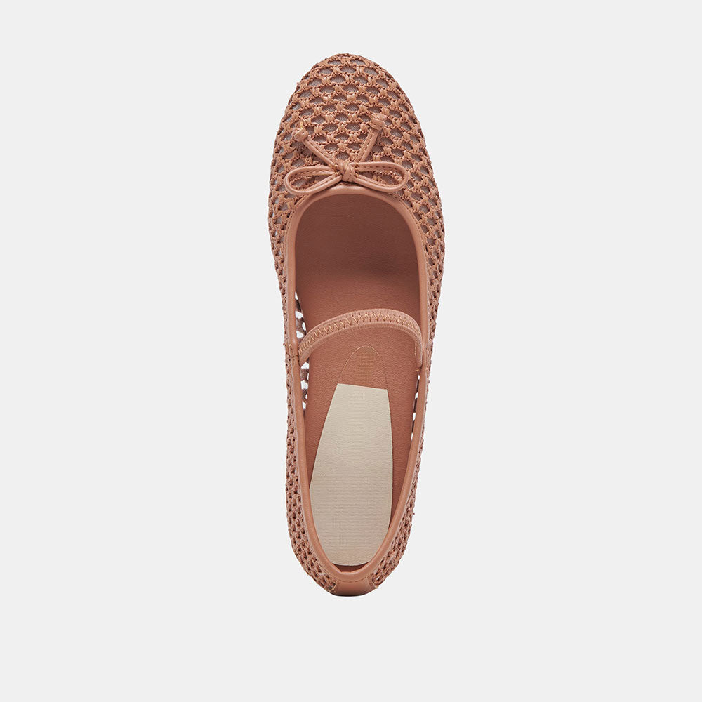 Nude Vegan Leather Round Toe Flat Stylish Woven Ballet Shoes