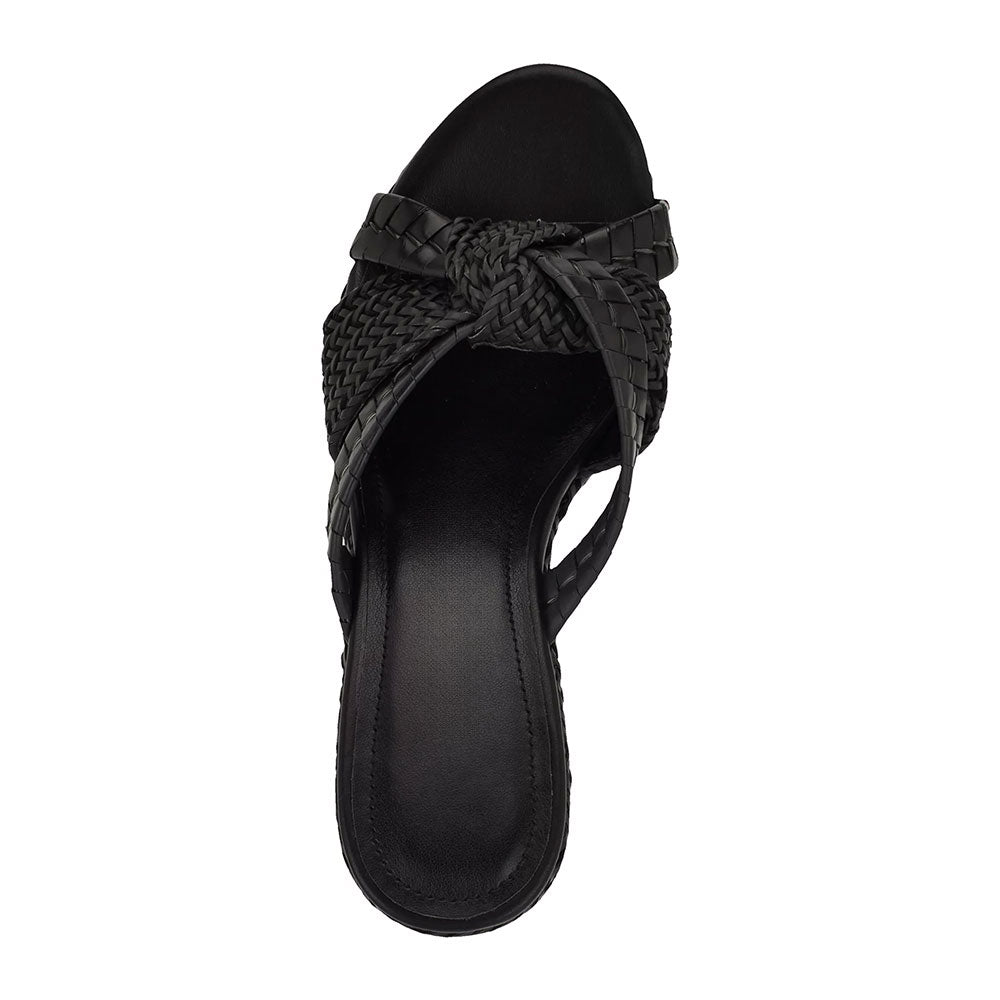 Chic Black Woven Open Round Toe Knot Wedge Heel Platform Mules