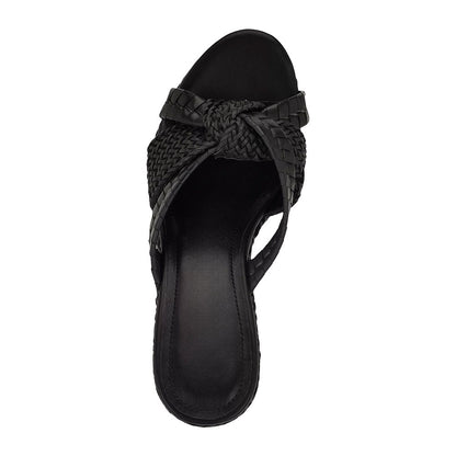 Chic Black Woven Open Round Toe Knot Wedge Heel Platform Mules