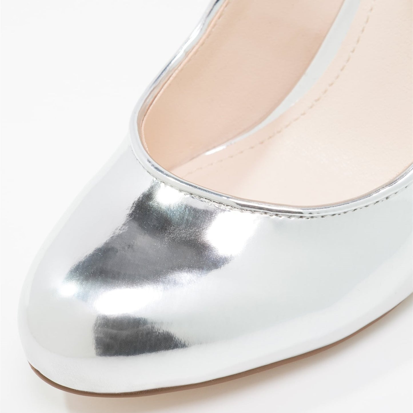 Women's Silver Mary Jane Pumps Chunky Heels Office Shoes