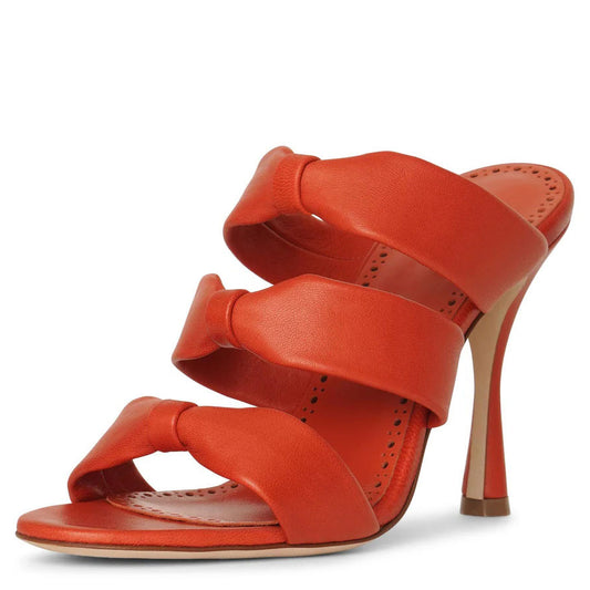Orange Open Toe Trendy Knotted High Heel Mules Women's Slide Sandals