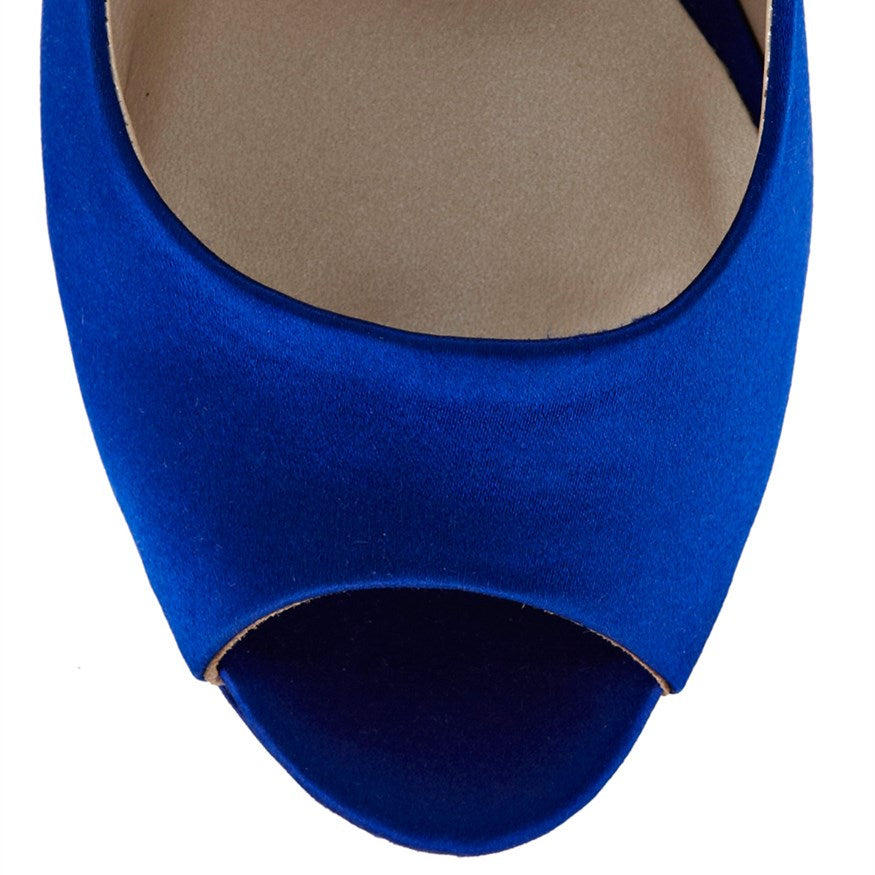 Royal Blue Peep Toe Stiletto Heels Side Bow Platform Pumps