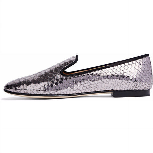 Violet Metallic Finish Python Embossed Flat Women's Loafers