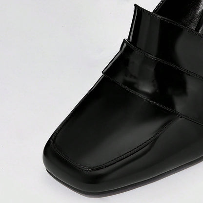 Black Patent Leather Closed Toe Chunky Loafers Women