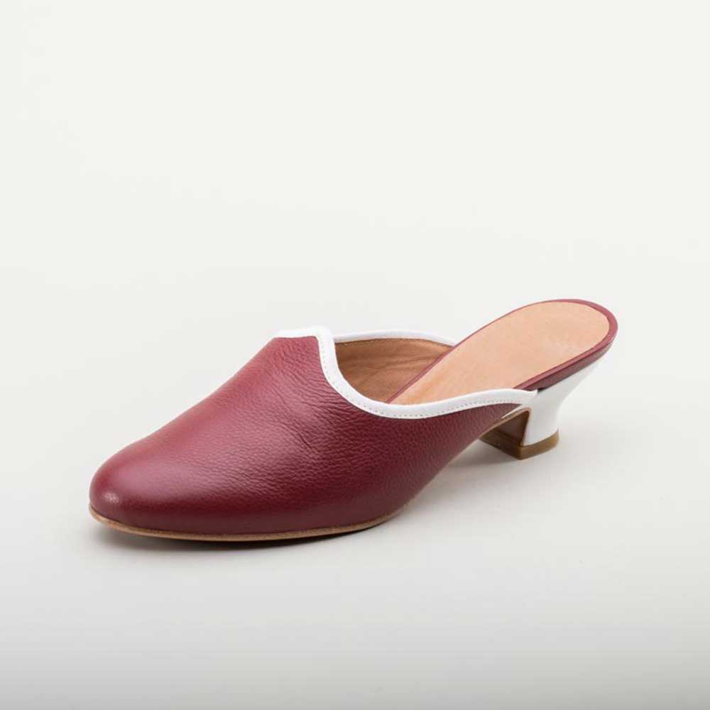 Women's Maroon & White Round Toe Spool Heel Vintage Mules Shoes