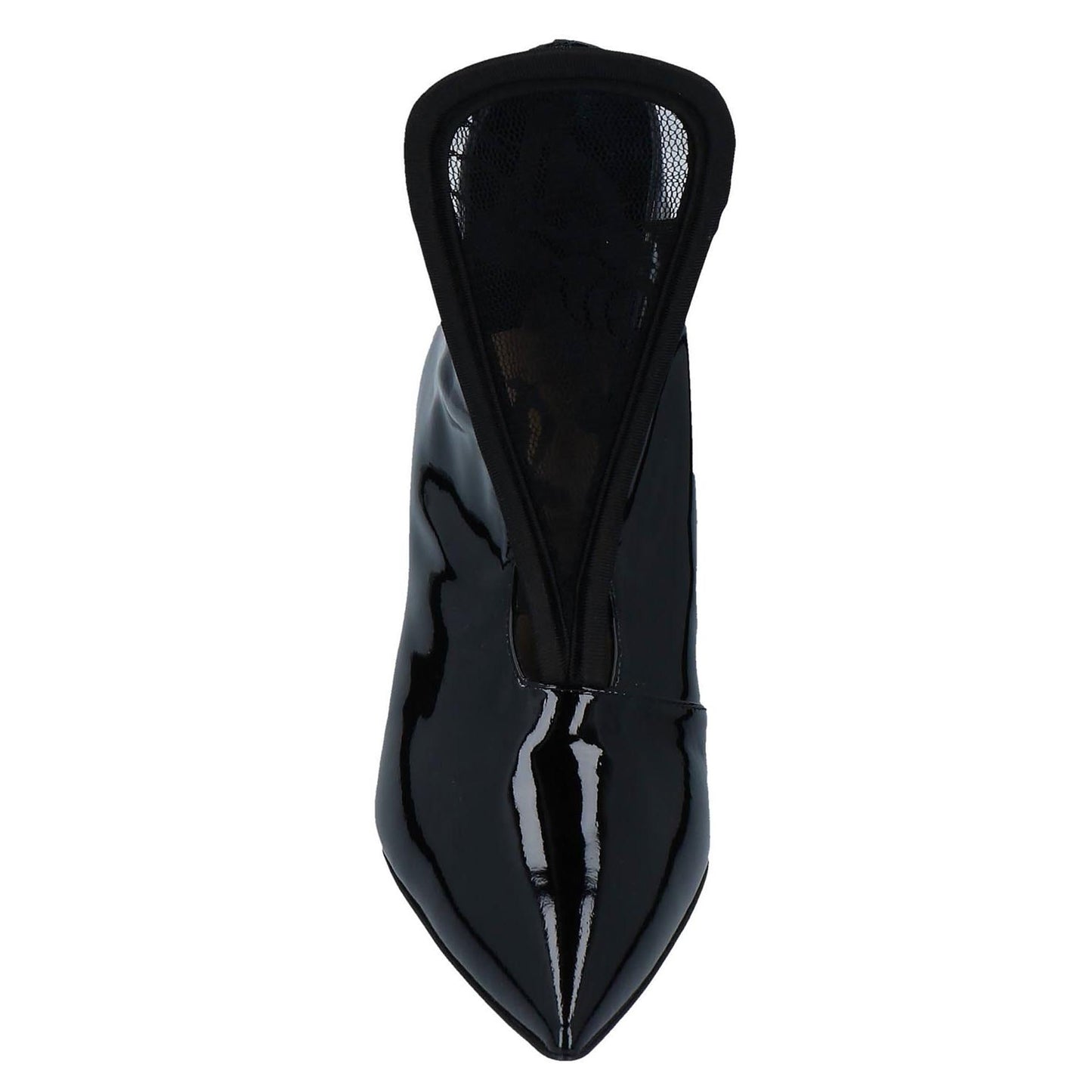 Black Patent Leather Kitten Heel Ankle Boots Pointed Toe Lace Booties