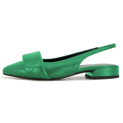 Classic Green Vegan Leather Slingback Pointed Toe Flats