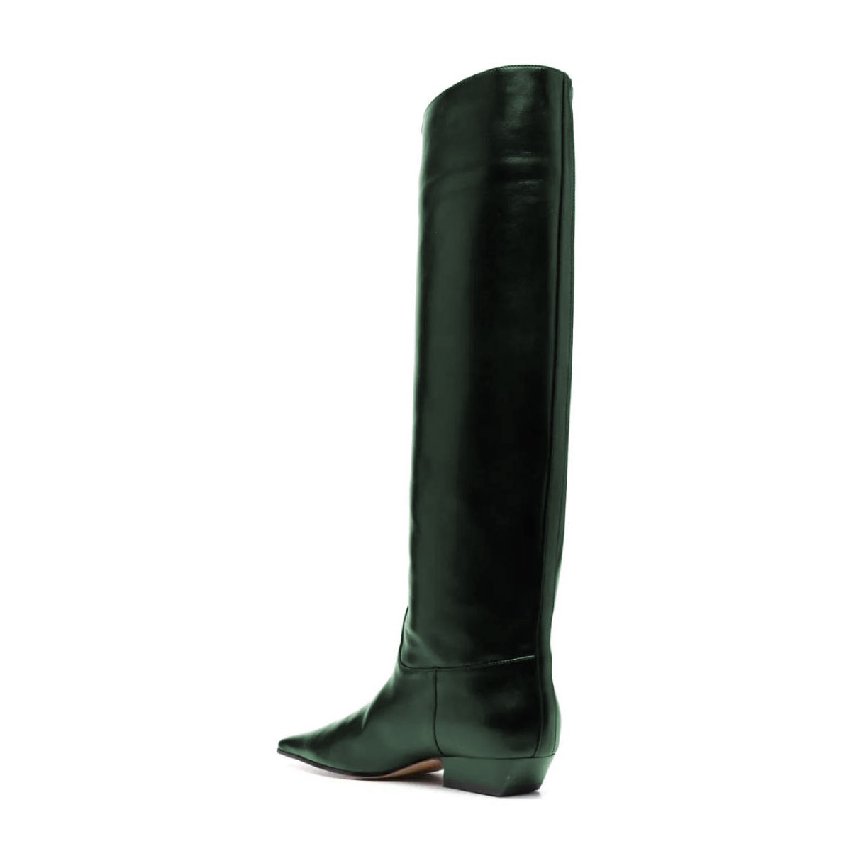 Green Pull-On Chunky Heel Knee High Boots for Women with Square Toe