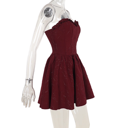 Vintage Burgundy Sweetheart Strapless A-Line Sleeveless Short Summer Dresses Party Dress Homecoming Dress TP4362