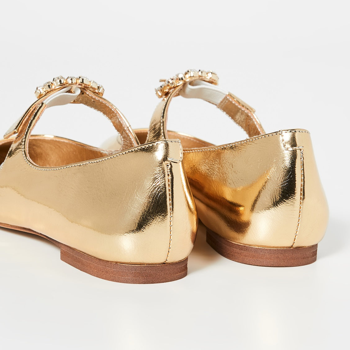 Gold Pointed Toe Mary Jane Shoes Buckle Flats