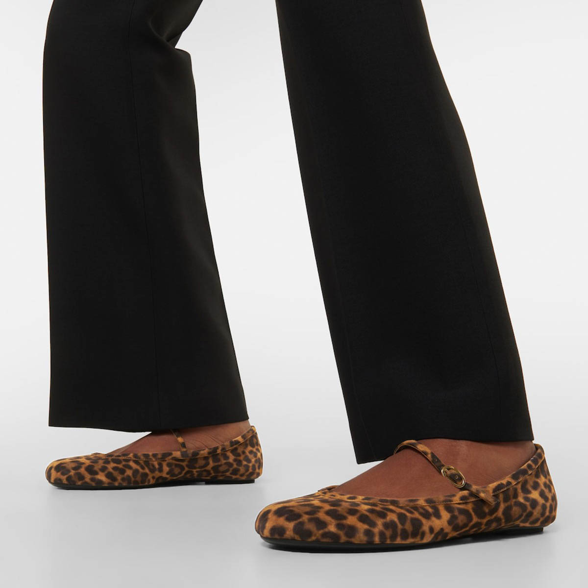 Women's Vegan Suede Round Toe Leopard Flats with Buckle Strap