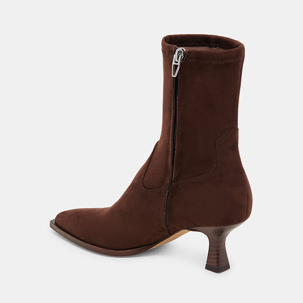 Women's Pointed Toe Spool Heel Zipper Mid Calf Boots in Brown