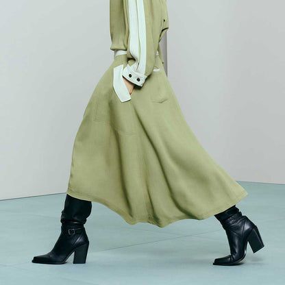 Black Vegan Leather Pointed Toe 3__ Chunky Heel Knee High Boots