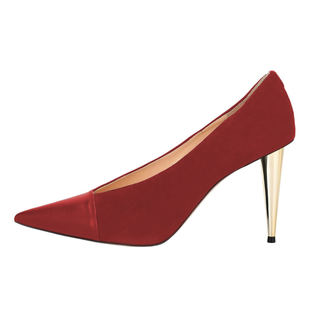 Women's Patchwork Pointed Toe Slip-On Cone Heel Red Pumps