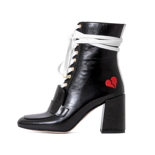 Black Chunky Heel Lace Up Ankle Boots