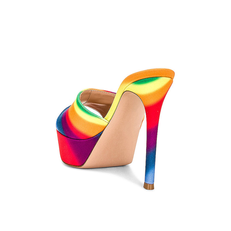 Women's Multicolor Pointed Toe Platform Mules with Stiletto Heel