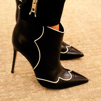 Women's Stiletto Heel Pointy Toe Slip-On Ankle Boots in Black