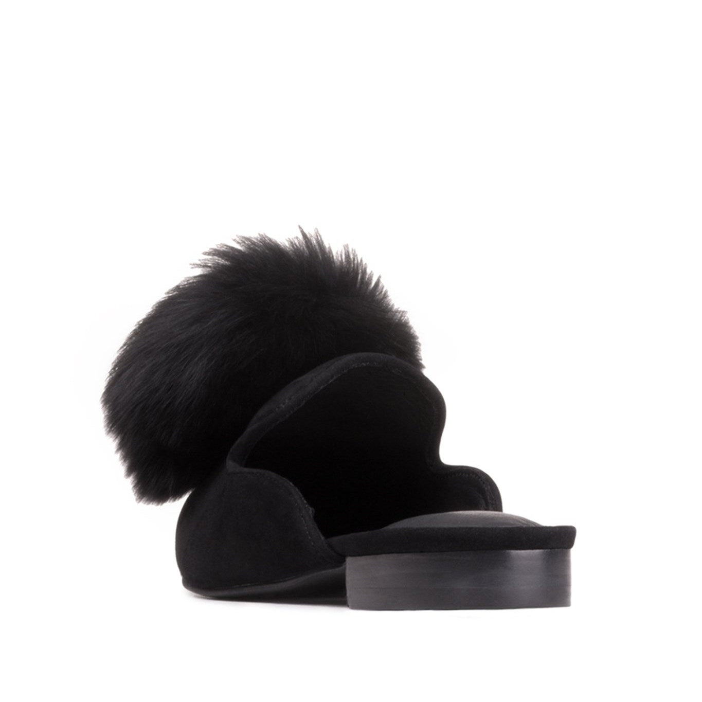Women's Black Vegan Suede Faux Fur Mule Loafers for Women