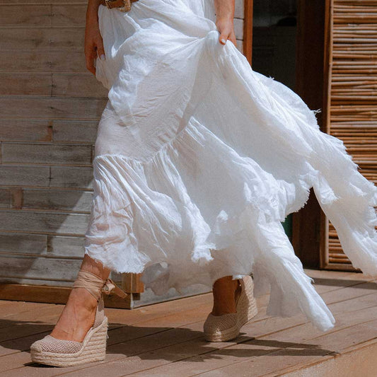 Brown Woven Pointed Toe 5'' Wedge Heel Lace-Up Platform Pumps