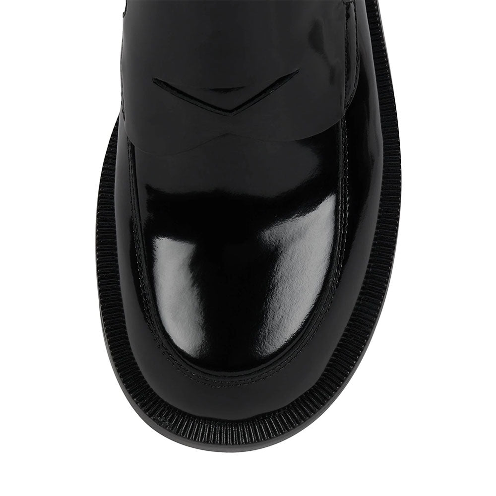 Vegan Leather Round Toe Chunky Heel Black Penny Loafers Women