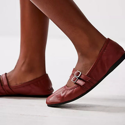 Dark Red Trendy Shoes Square Toe Comfy Mary Jane Flats for Women
