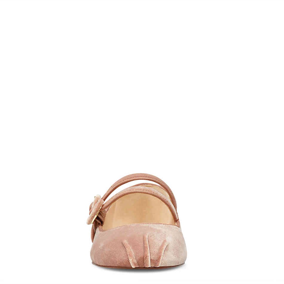 Casual Blush Velvet Round Toe Double Strap Mary Jane Flats