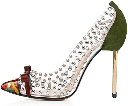 Women's Transparent PVC Splicing Studded Pumps Heels with Bowknot