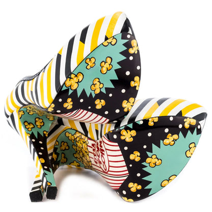 Yellow and Black Striped Print Closed Toe High Heels Platform Pumps