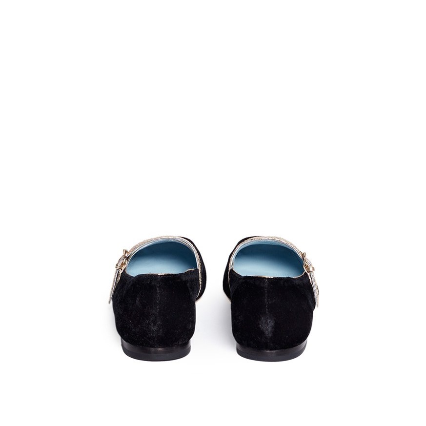 Black Velvet Square Toe Mary Jane Flats