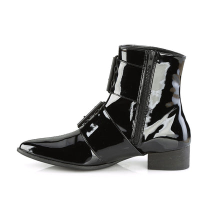 Black Patent Leather Pointed Toe Chunky Heel Studded Ankle Boots