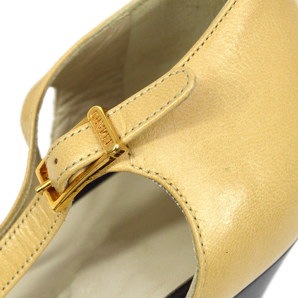 Yellow & Black Round Toe 3'' Block Heel Ankle Strap Pumps