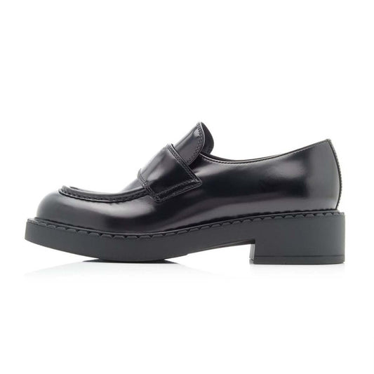 Black Round Toe Chunky Low Heel Business Platform Loafers