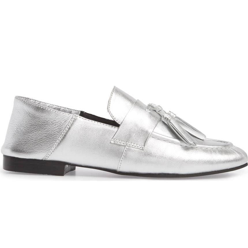 Silver Metallic Tassels Closed-Toe Flats Business Casual Female Shoes