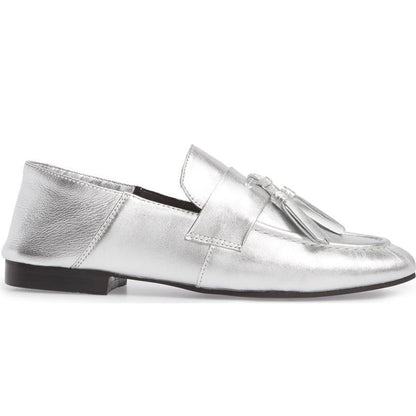 Silver Metallic Tassels Closed-Toe Flats Business Casual Female Shoes