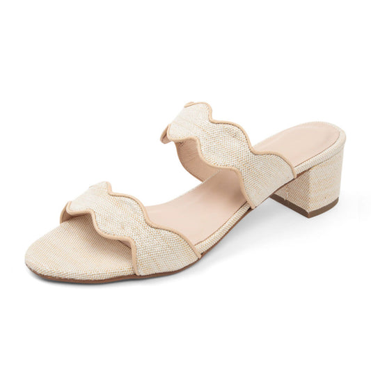 Women's Two Straps Open Toe Block Heel Beige Mules Sandals