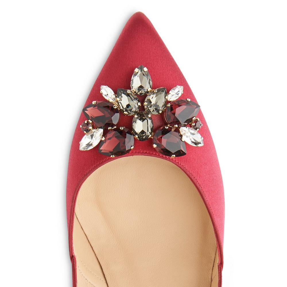 Women's Red Satin Rhinestone Stiletto Heels Pointed Toe Pumps