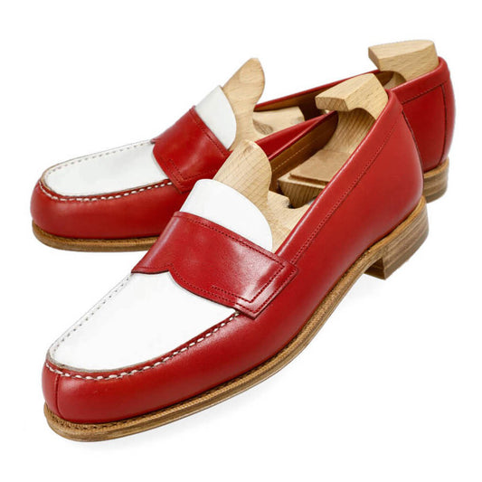 Red and White Two-Tone Comfort Slip-On Flat Women's Loafers