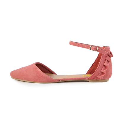 Blush Ruffle Pointy Toe Flats Ankle Strap Sandals
