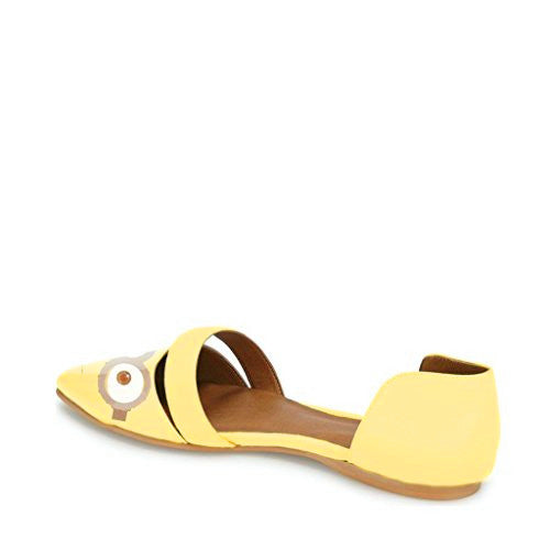 Yellow Patent Leather Pointed Toe Minions Print Cute Flats