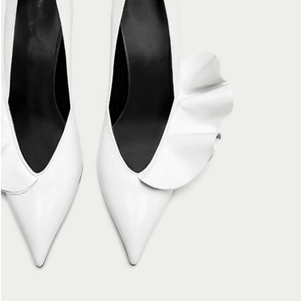 Custom Made White Ruffled Cone Heel Pumps Shoes