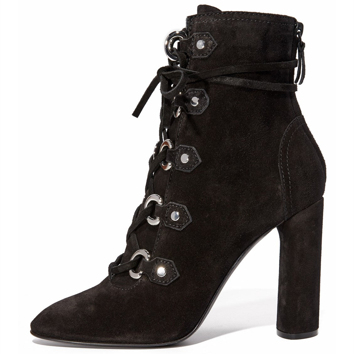 Black Lace Up Booties Chunky Heel Women's Closed Toe Ankle Boots