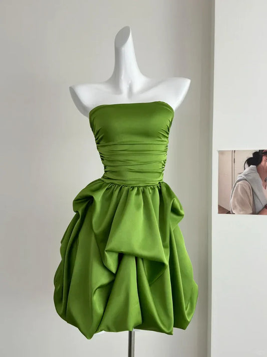 Simple Green Strapless Ruffled Hem Design A-line Mini Party Dress Homecoming Dress TP4049